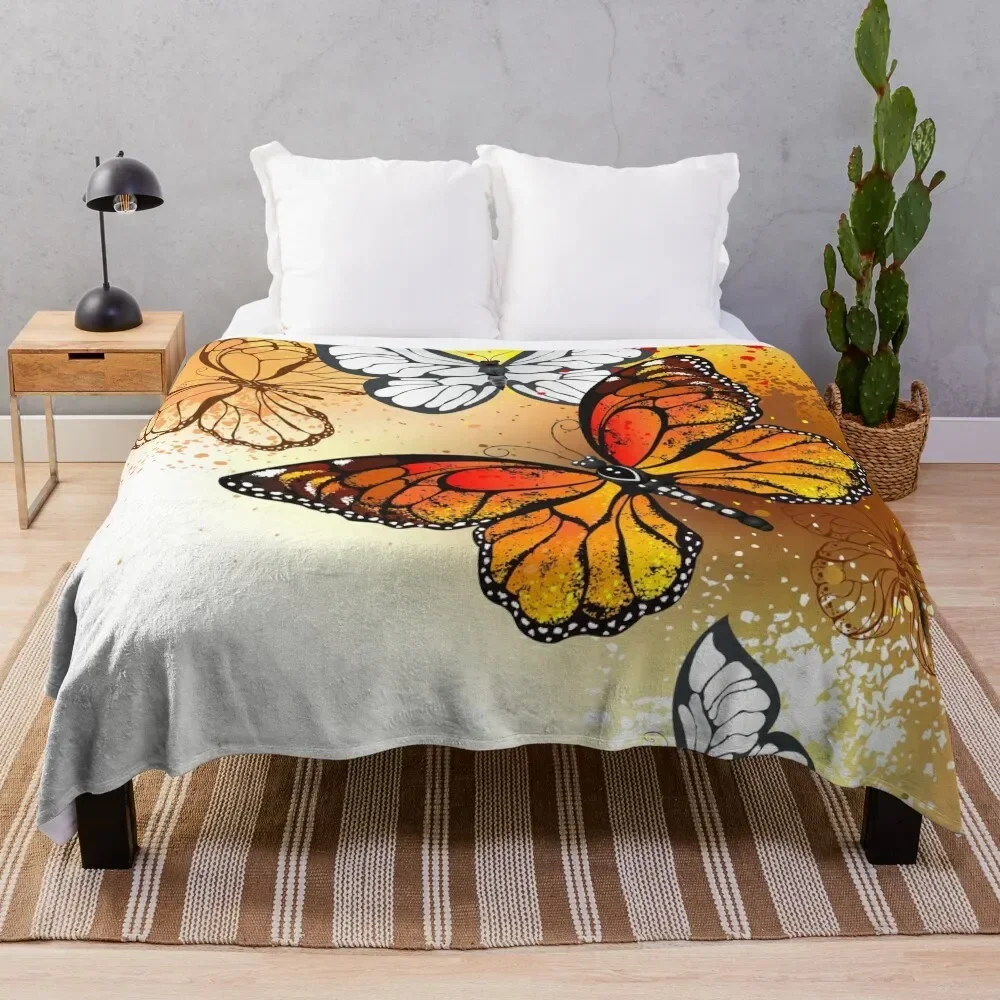 Summer Butterflies Monarchs ( Orange Butterfly ) Throw Blanket Sofa Luxury St Giant Sofa Thin Blankets