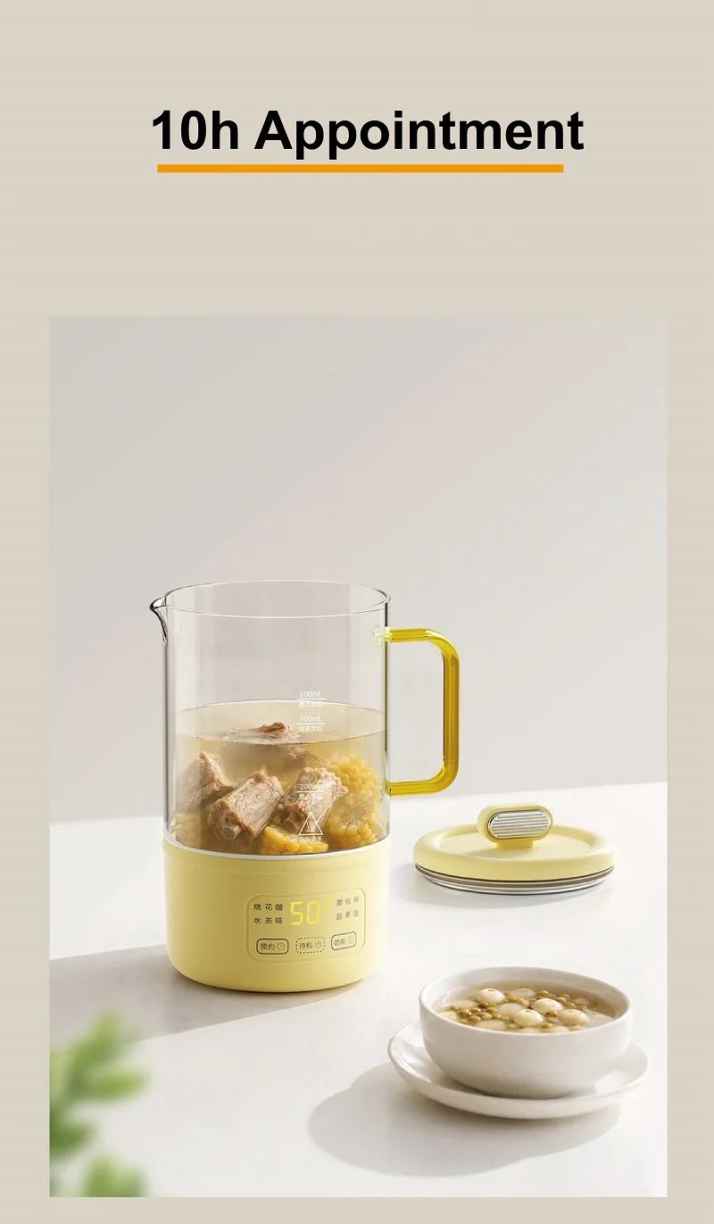 0.6L Electric Kettle Multifunction Appointment Teapot Temperature Control Health Pot Office Glass Flower Teapot Auto Keep Warm