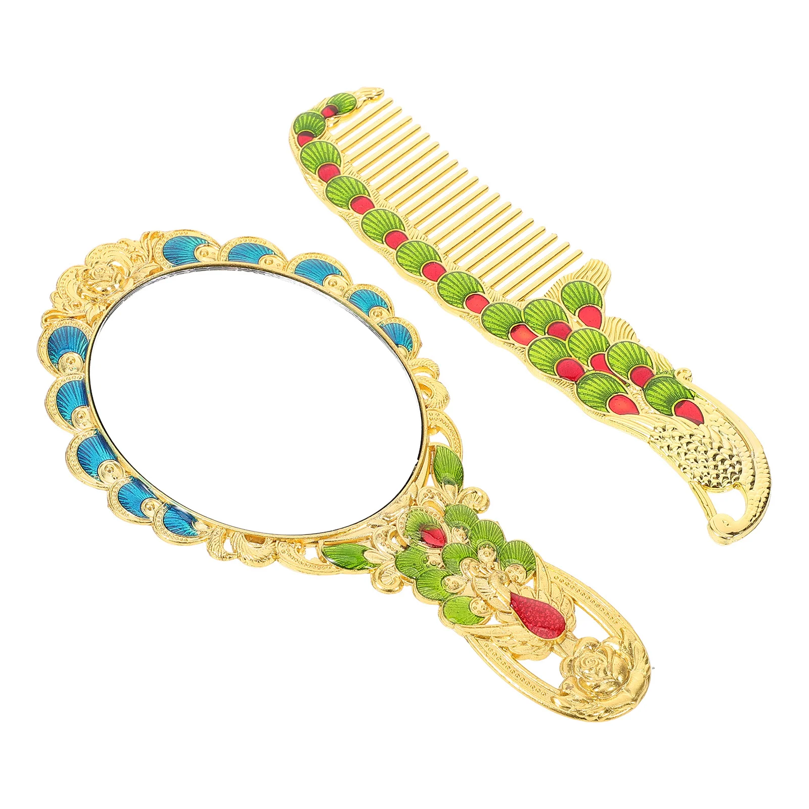 2-delige mini draagbare vintage make-upspiegel en kamset Handheld compacte make-upspiegel High Definition Gift