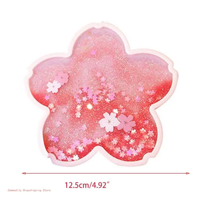 Glitter Coasters for Drinks Cherry Flower Pattern Insulation Plastic Funny Cup Mat for Decoration