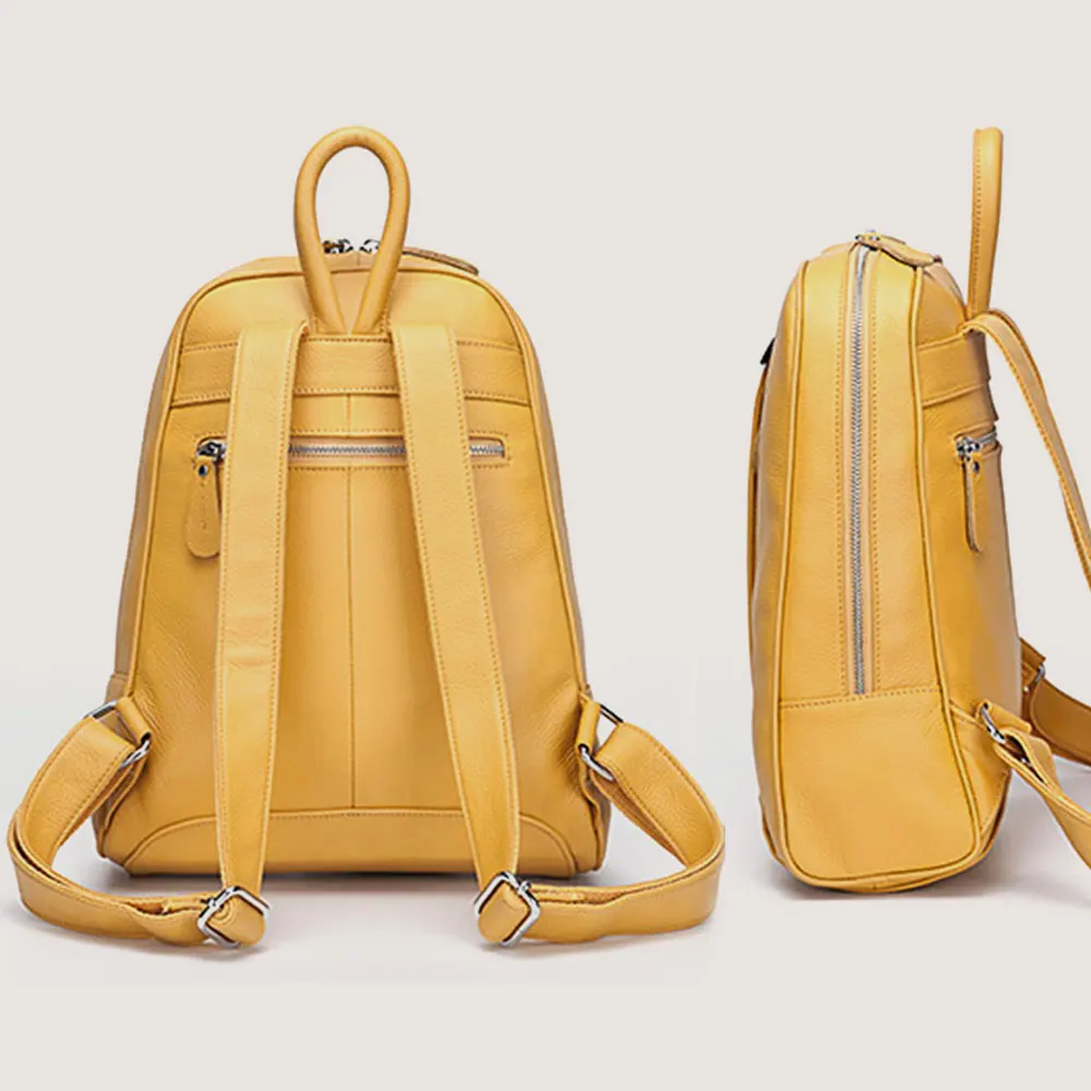 Zency 100% Genuine Leather Women Stylish Yellow Backpack Designer Casual Travel Large Capacity Laptop Bag Girl School Bags