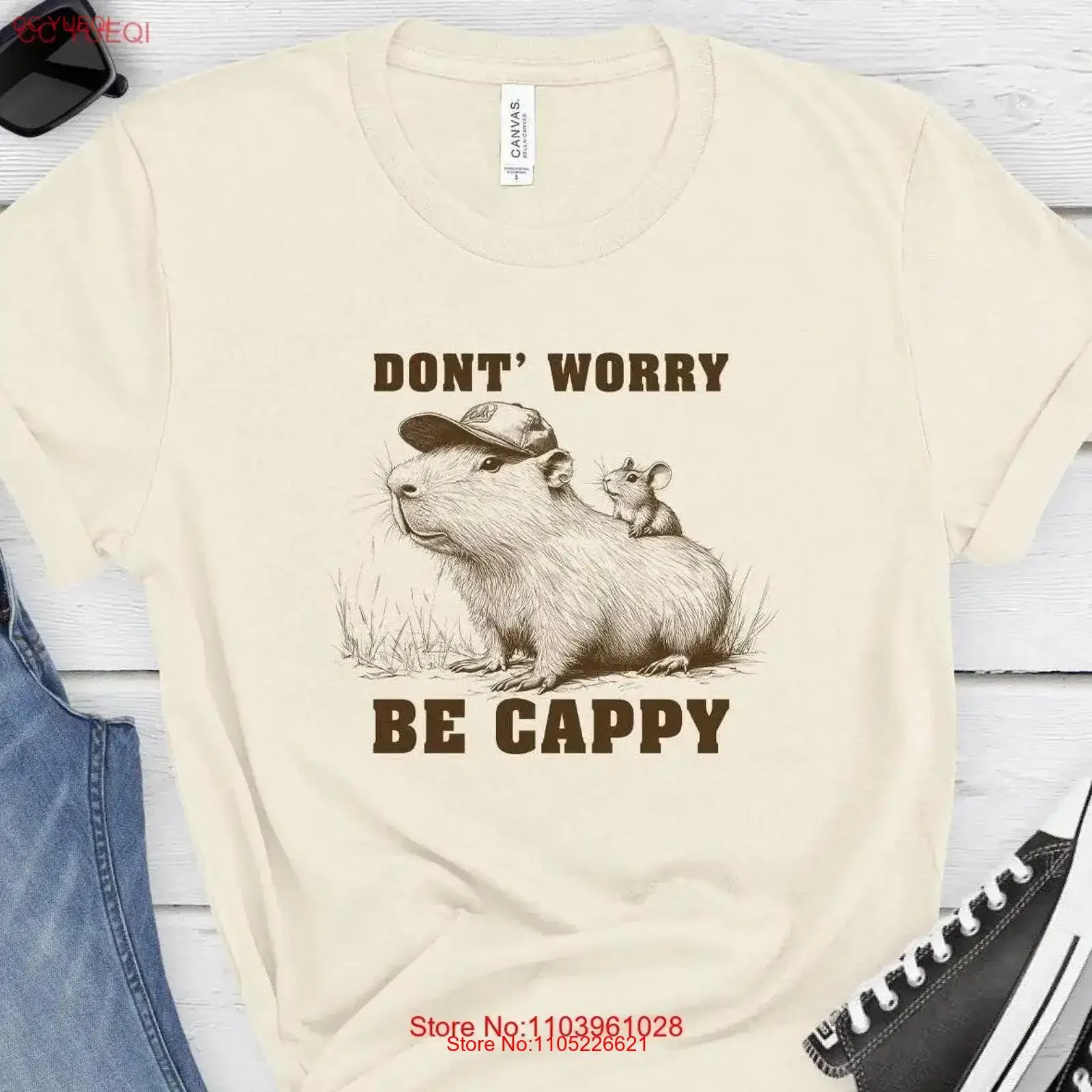 Don't Worry Be Cappy Capybara Retro T Shirt Cute Rodent sweater Animal Vintage Sketch Theme vintage Washed homme Comfortable