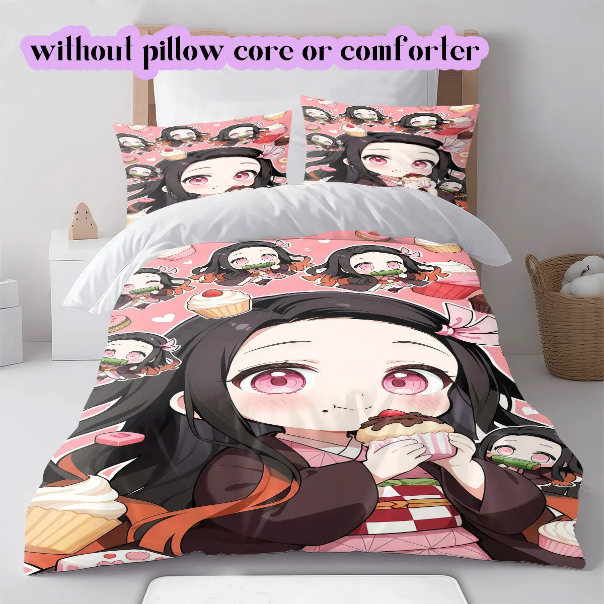 Demon Slayer nezuko Children's Bedding Set Duvet Cover 3pcs Cartoon Print Extra Large Size Various Sizes Available