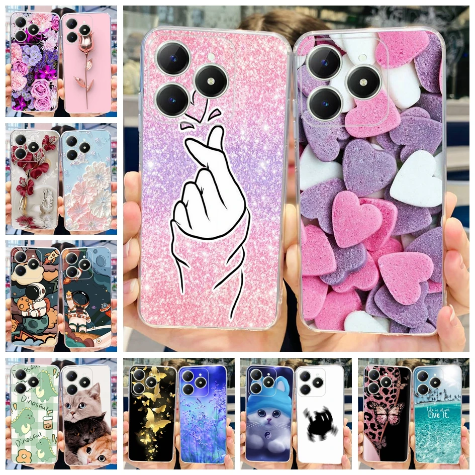 For Realme C63 4G 2024 Case RMX3939 Cover Cute Love Heart Soft Clear Silicone Protective Cases For Realme C61 4G C 61 C 63 Funda