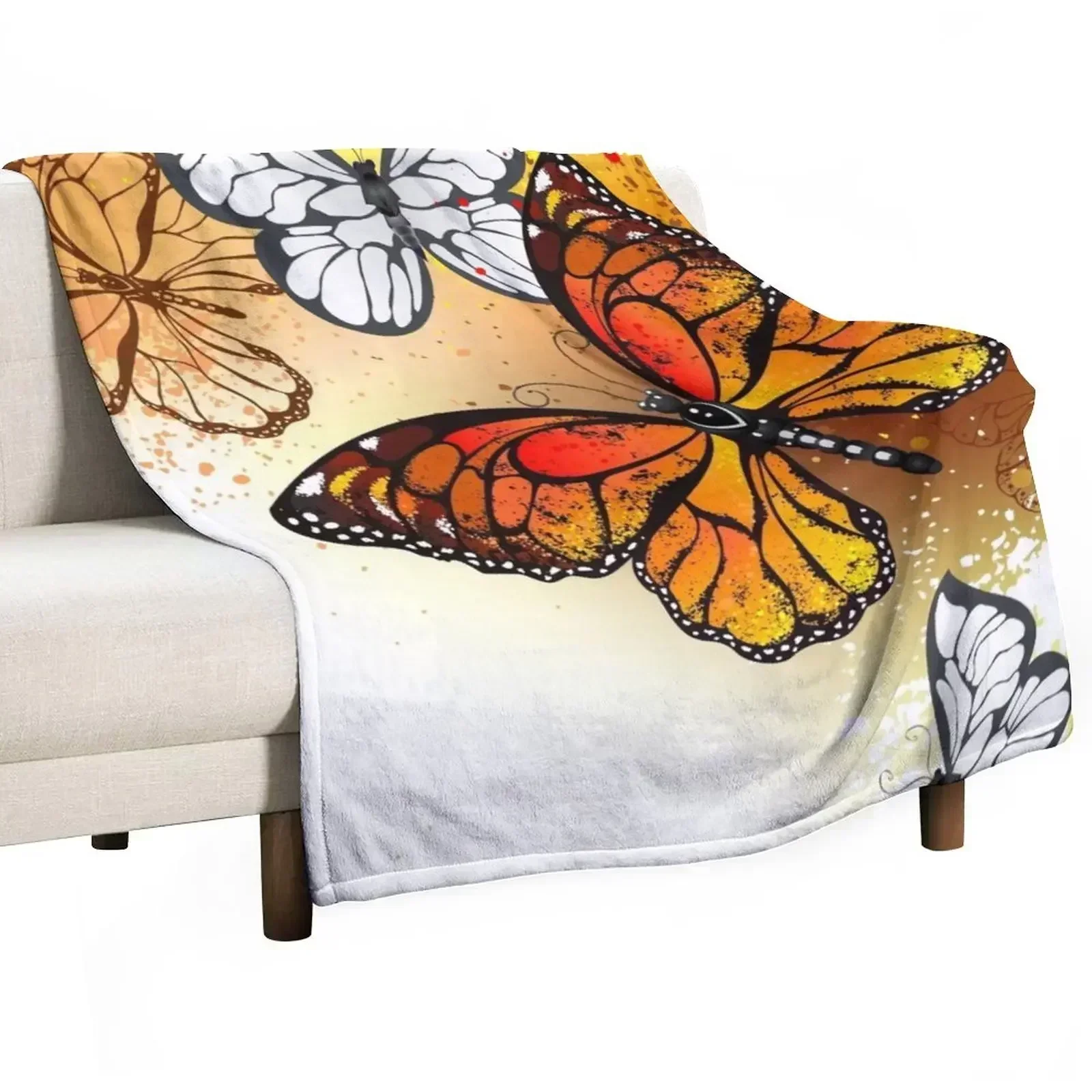 Summer Butterflies Monarchs ( Orange Butterfly ) Throw Blanket Sofa Decorative Throw Blankets