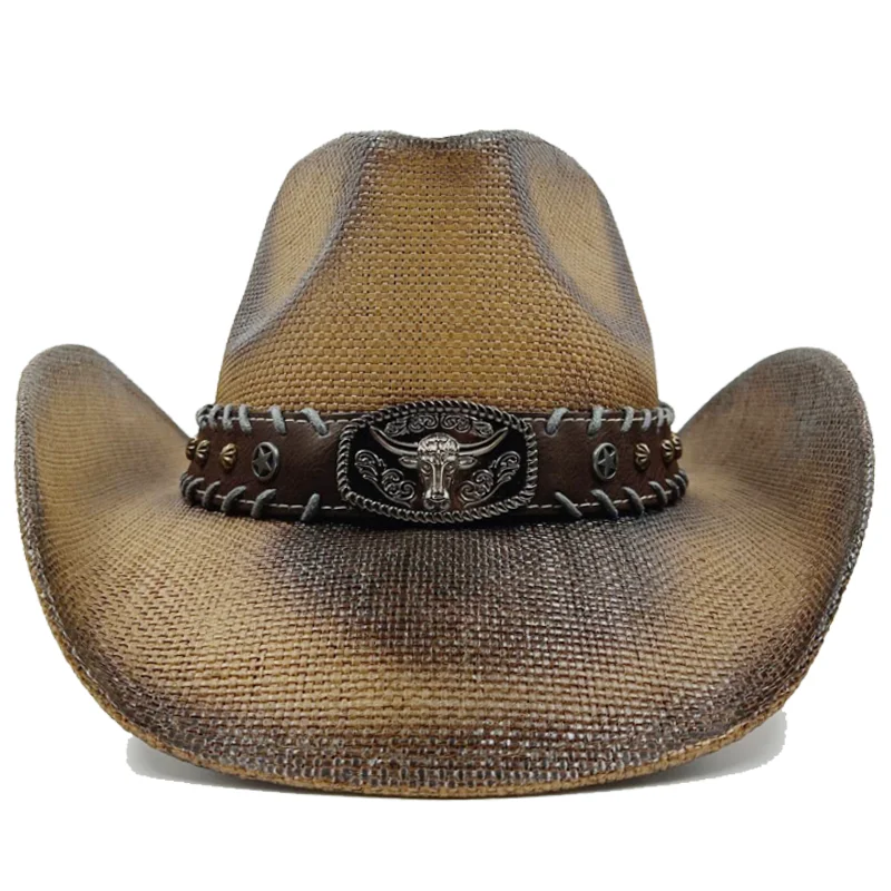 Thickened Cowboy Hat Vintage Straw Hat 2023 New Men\'s and Women\'s Jazz Large Size Cowboy Hat Straw Hat Sun Hat Summer Hat