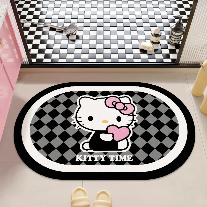 Hello Kitty Cool‑Style Oval Diatomite Door Mat Quick‑Dry Absorbent Y2K Sweet‑Cool Girls Home Gift