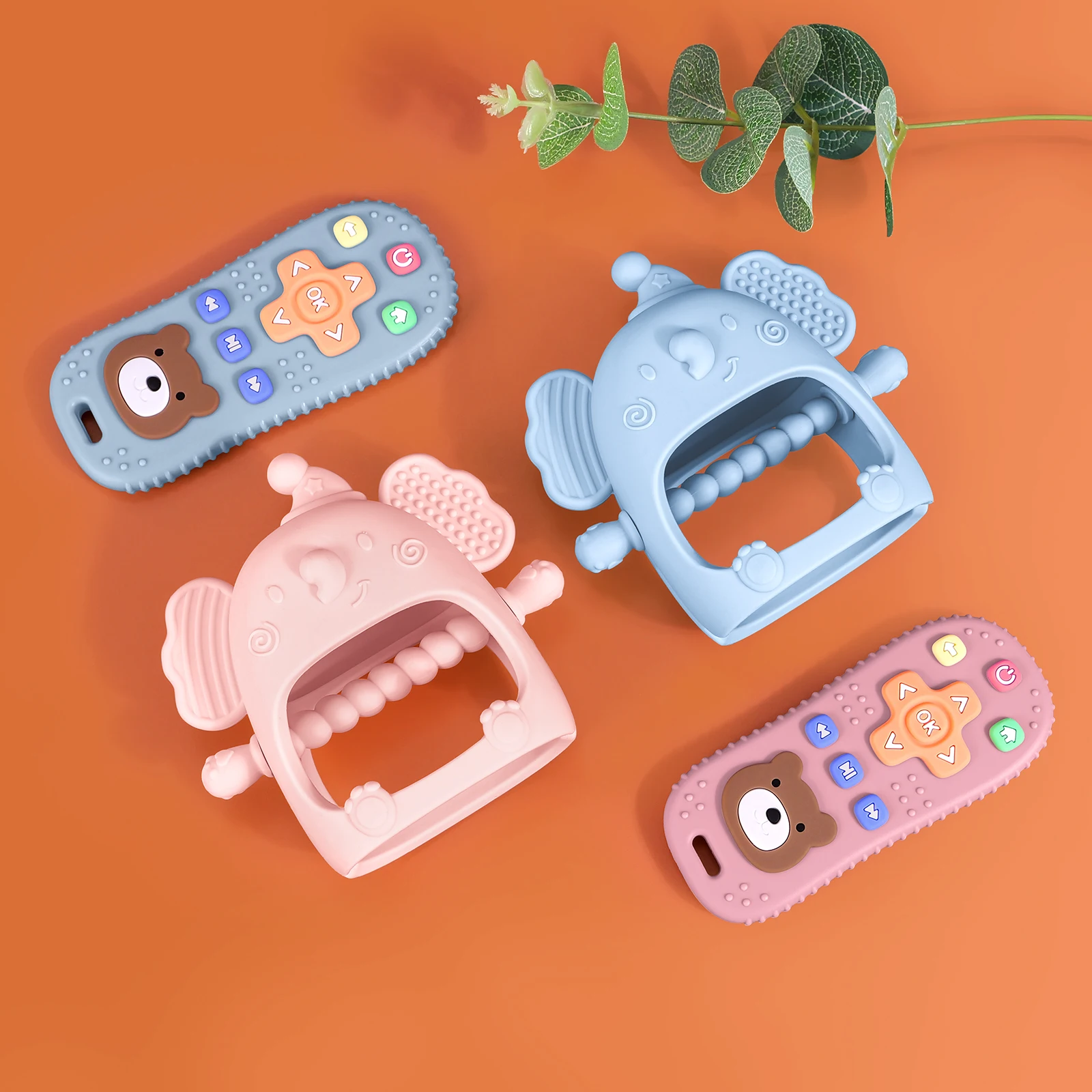 2PCS Silicone Baby Teether Gloves Anti-Eating Pacifier Bracelet with Teething Stick Remote Control Biting Toys for Infants