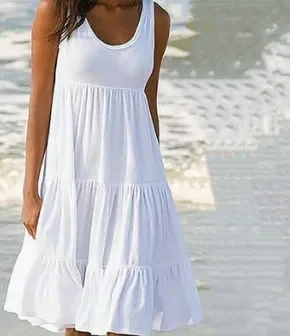 Women Causual O Neck Sleeveless Ruffles Mini Dress Boho Solid Beach Sundress Oversized Loose Dress 2025 Summer New