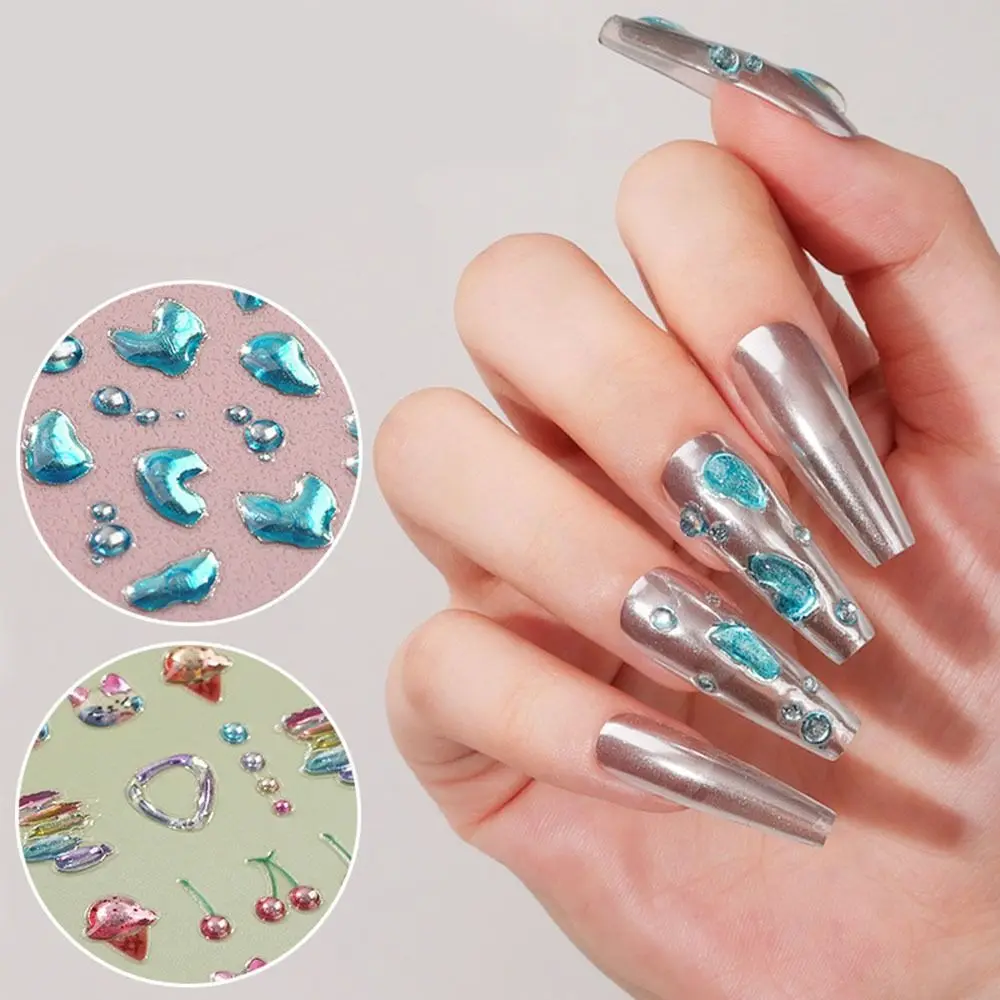 

5D Embossed Nail Art Stickers Translucent Jelly Texture Manicure Decals Sweet Self Adhesive Nail Decoration Manicure Nail Salon