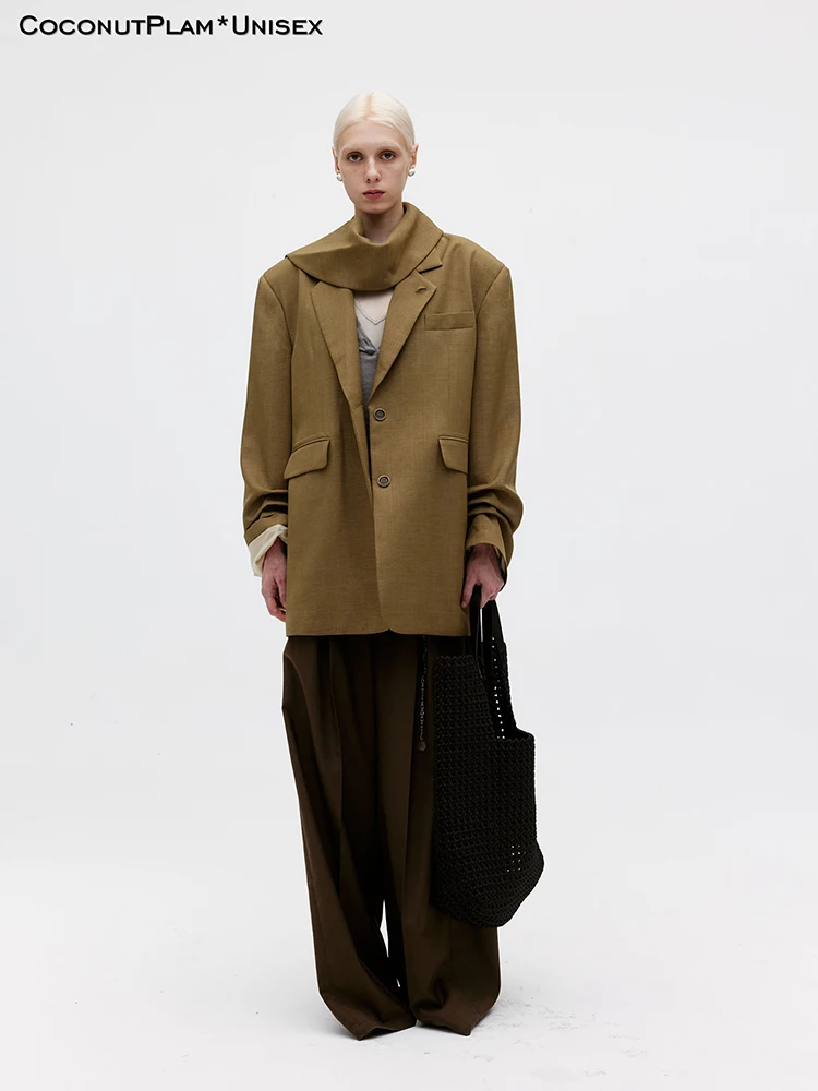 

Detachable Double Collar Loose Fit Suit Jaet NUT PLAM Commute Sle Polyester Long Sve mid Length Pure Color