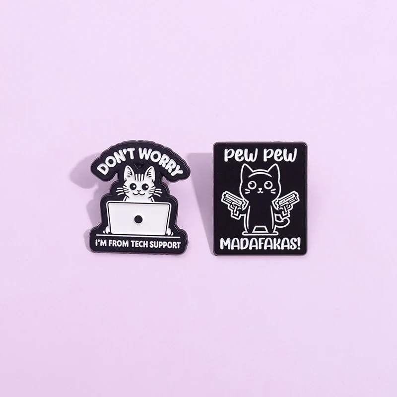 Are You Kitten Me? Enamel Pins Fun Joke Quotes Gothic Black Cat Metal Brooch Decorative Backpack Lapel Badge Jewelry Wholesale