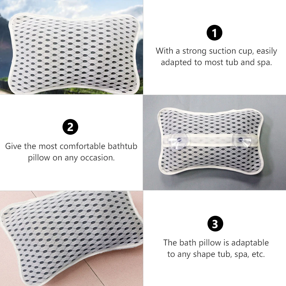 

Bath Pillow Suction Cup Non Slip Cushion Spa Headrest Tub Support Premium Material Comfortable Bathtub Pillows Home