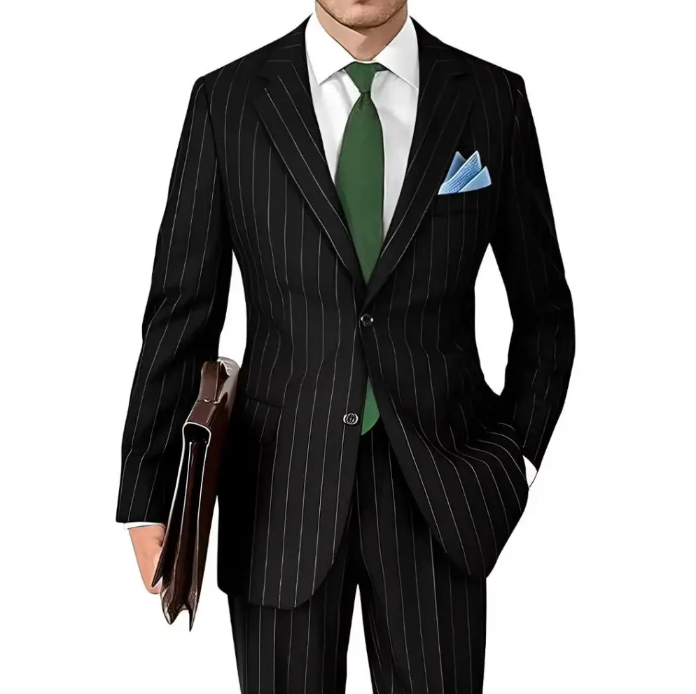 

Men's Suit Set with Striped Pattern Fashionable Casual Daily Suit Blazer Pants Two-piece Set High-end and Trendy Groom's Dress