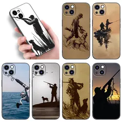 Hunting Fishing Man Phone Case For Apple iPhone 12 13 Mini 11 14 Pro XS Max 6S 6 7 8 Plus 5S X XR SE 2020 2022 Soft Black Cover