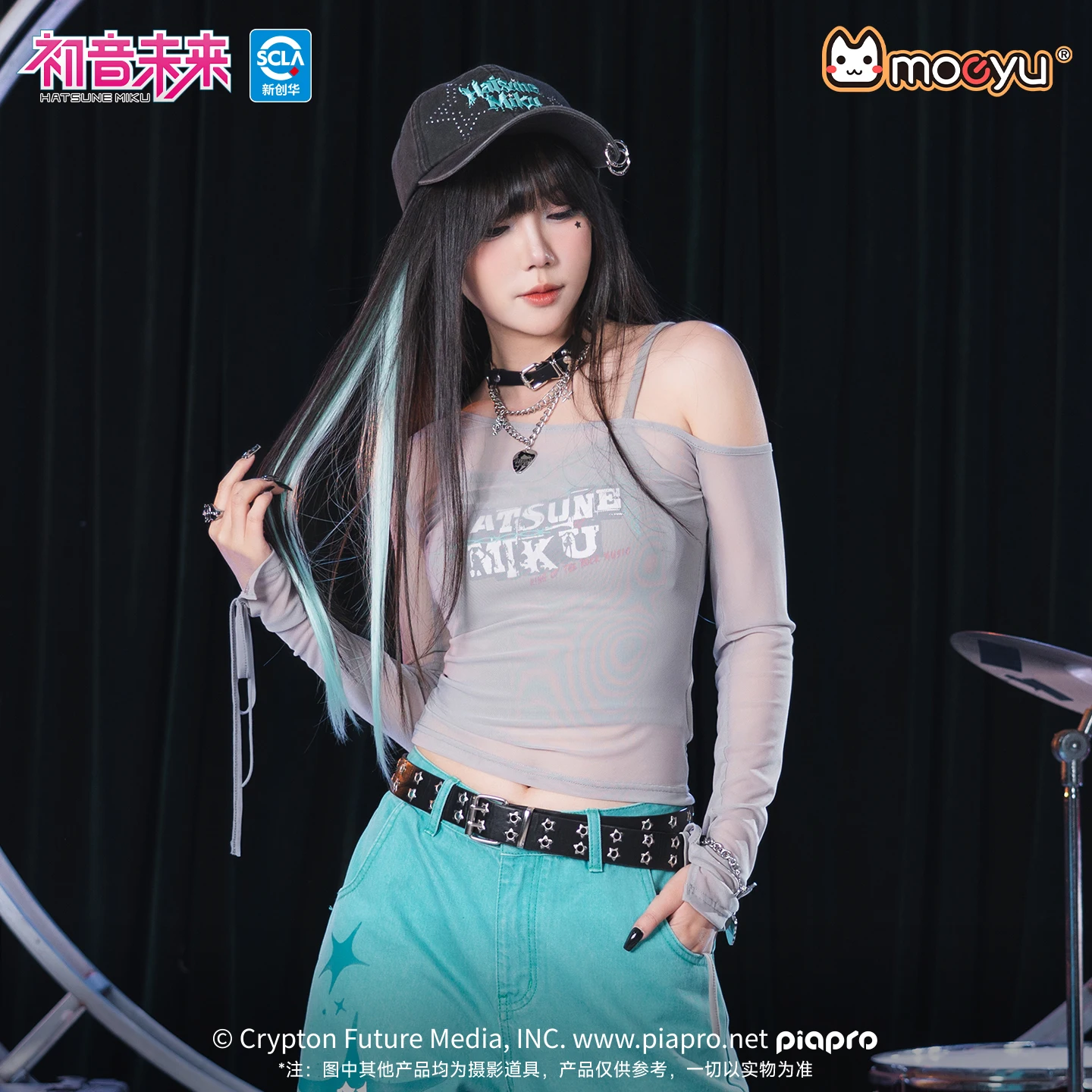 Original Moeyu Hatsune Miku Mesh T-Shirt Women's t-Shirt Punk Harajuku Full Sleeve Tee Fashion Vocaloid Cosplay Anime Costume