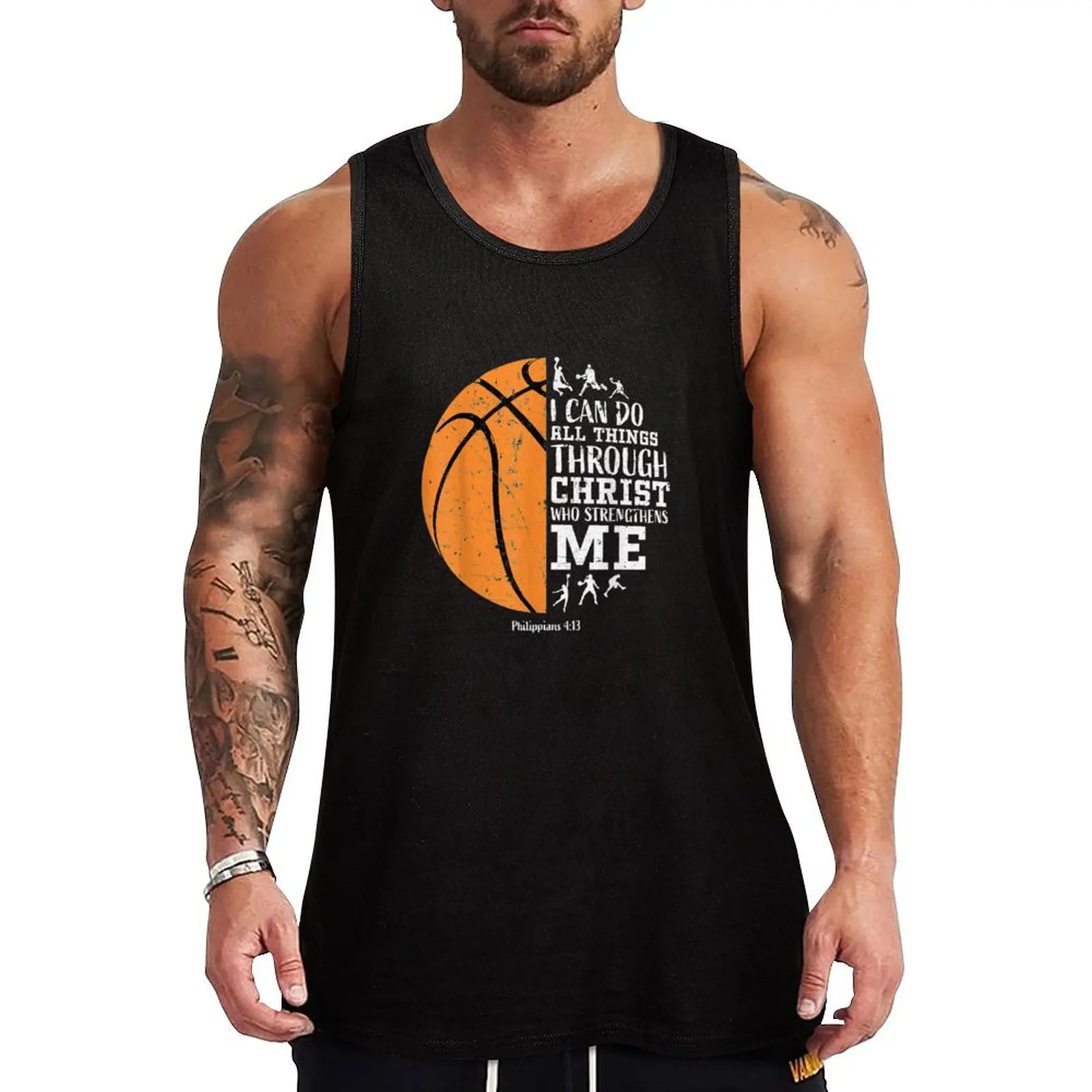 

Christian Basketball I Can Do All Things Through Christ Who Strengthens Me Philippians Tank Top Men gym sportswear