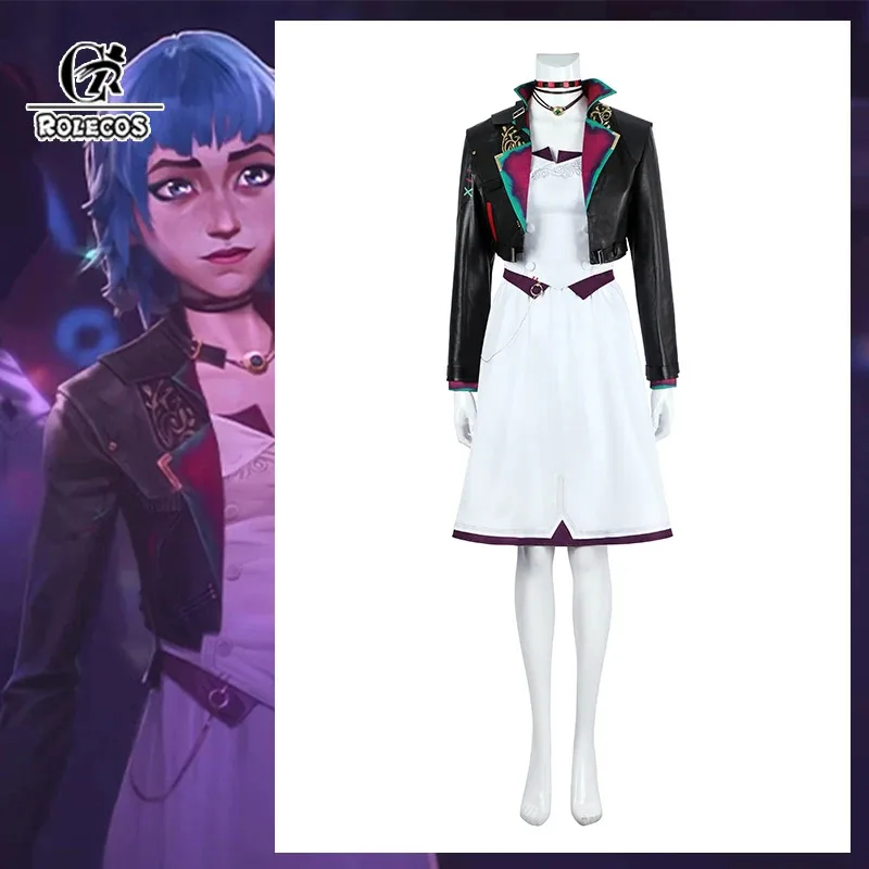 

ROLECOS Game LOL Season 2 Jinx Cosplay Costume Jinx Powder Dress White Uniform Game Halloween Carnival Party Women Suit New Skin
