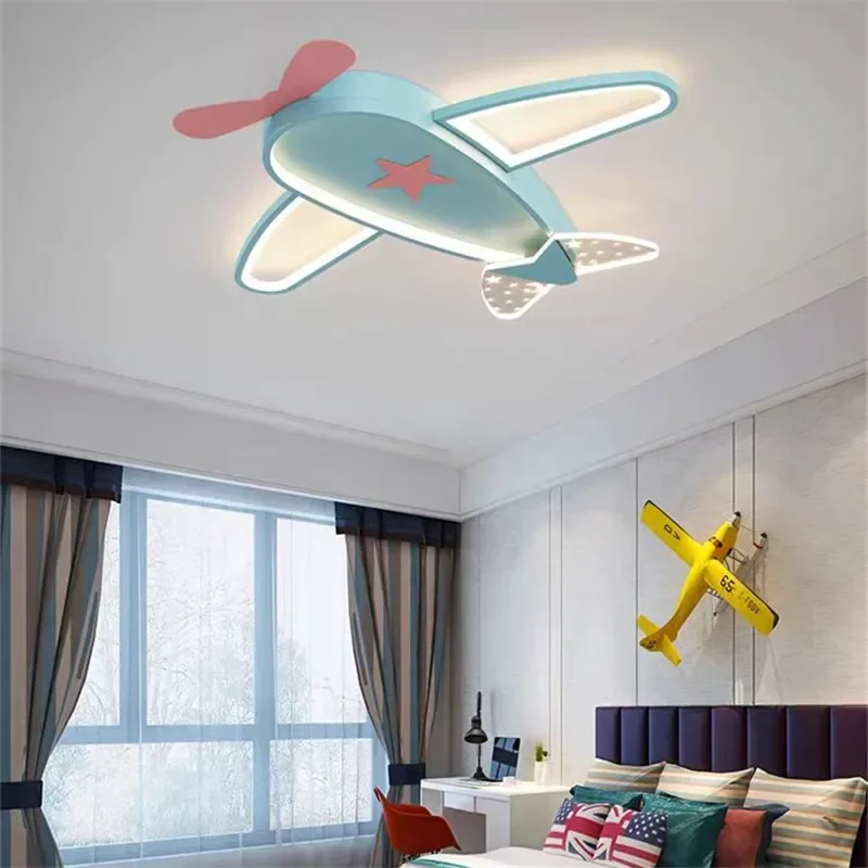 kawaii kids ceiling fan with light Creative LED airplane light for Children Room Remote Control Dimmable eye care Ceiling Fans