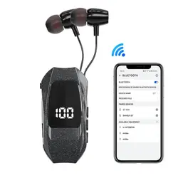 Retractable Wireless Headset Headphone Stereo Earphone V5.0 Noise Cancelling Mic Clip on Earpiece Comfortable HandsFree Headset