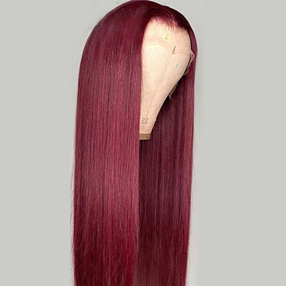 44 46 Zoll 13x4 Burgunderrote Lace-Front-Perücken 99J Rot Gefärbtes Glattes Echthaar 200 Dichte 13x6 HD Full Lace Frontal Perücken