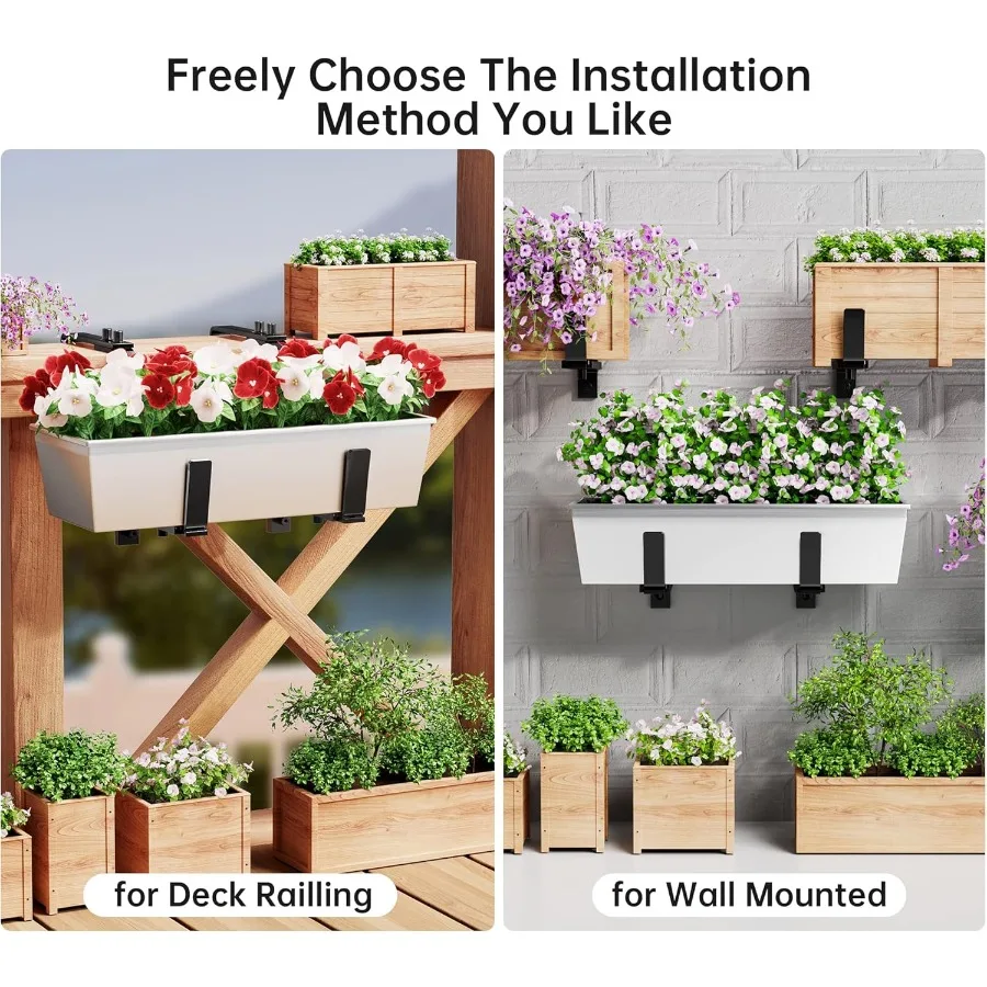 YandM 4 Pcs Deck Railing Adjustable Planter Box Brackets 6 to 12.5 in Universal Window Box Brackets Heavy Duty Iron Flower Box