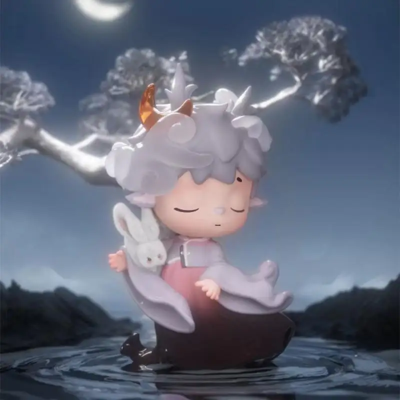 Mainan MIMI hitam asli baru, gaya Cina modern, kotak kejutan empat susunan waktu, mainan trendi, figurin lucu, hadiah figurin