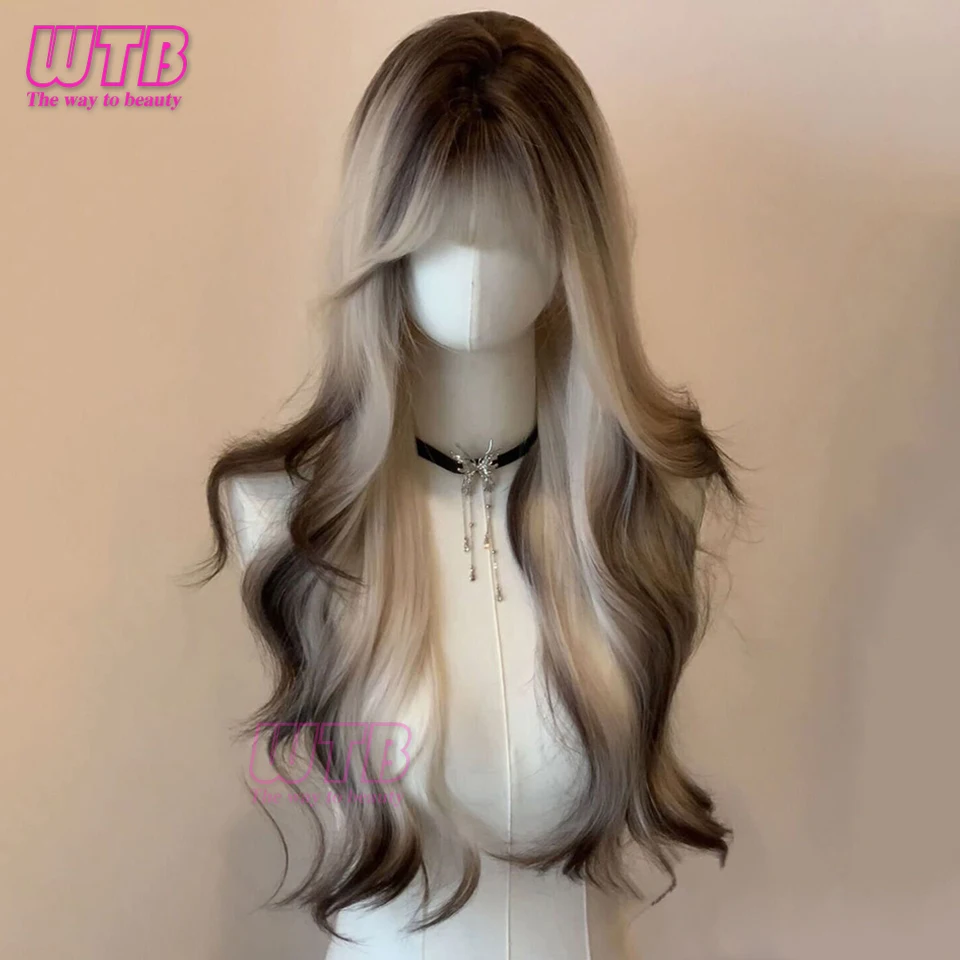 WTB Long Wavy Cosplay Synthetic Wigs Lolita Halloween With Bangs for Women Party Dailly Heat Resistant Wig