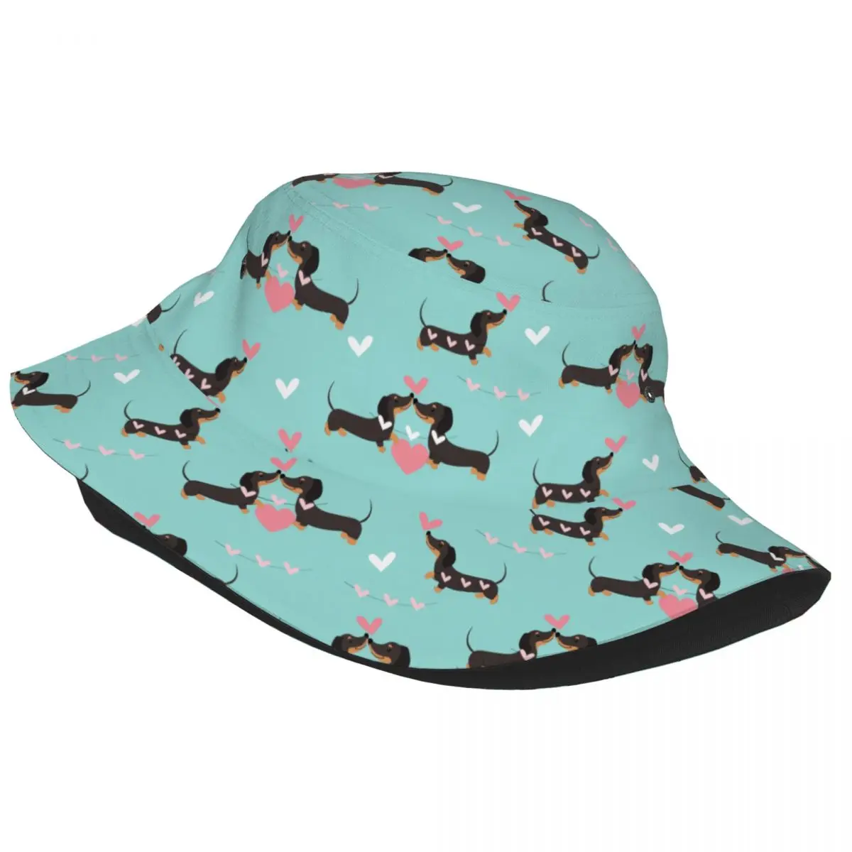 Men Women Dogs In Love And Hearts Bob Hat Accessories Hot Summer Headwear Dachshund Bucket Hats Fishing Hat for Outdoor Sports