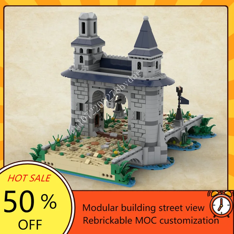 

1471 шт., средневековый мост, игральные кости, башня, модульная MOC, креативная модель с видом на улицу, головоломка на заказ, архитектура, сделай сам, сборная модель, подарки