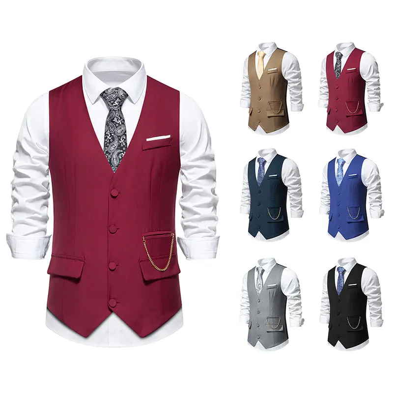 Men's Nylon Suit Vest Wedding Party V-neck Single-breasted Chain with Vest  M117  Men Clothing