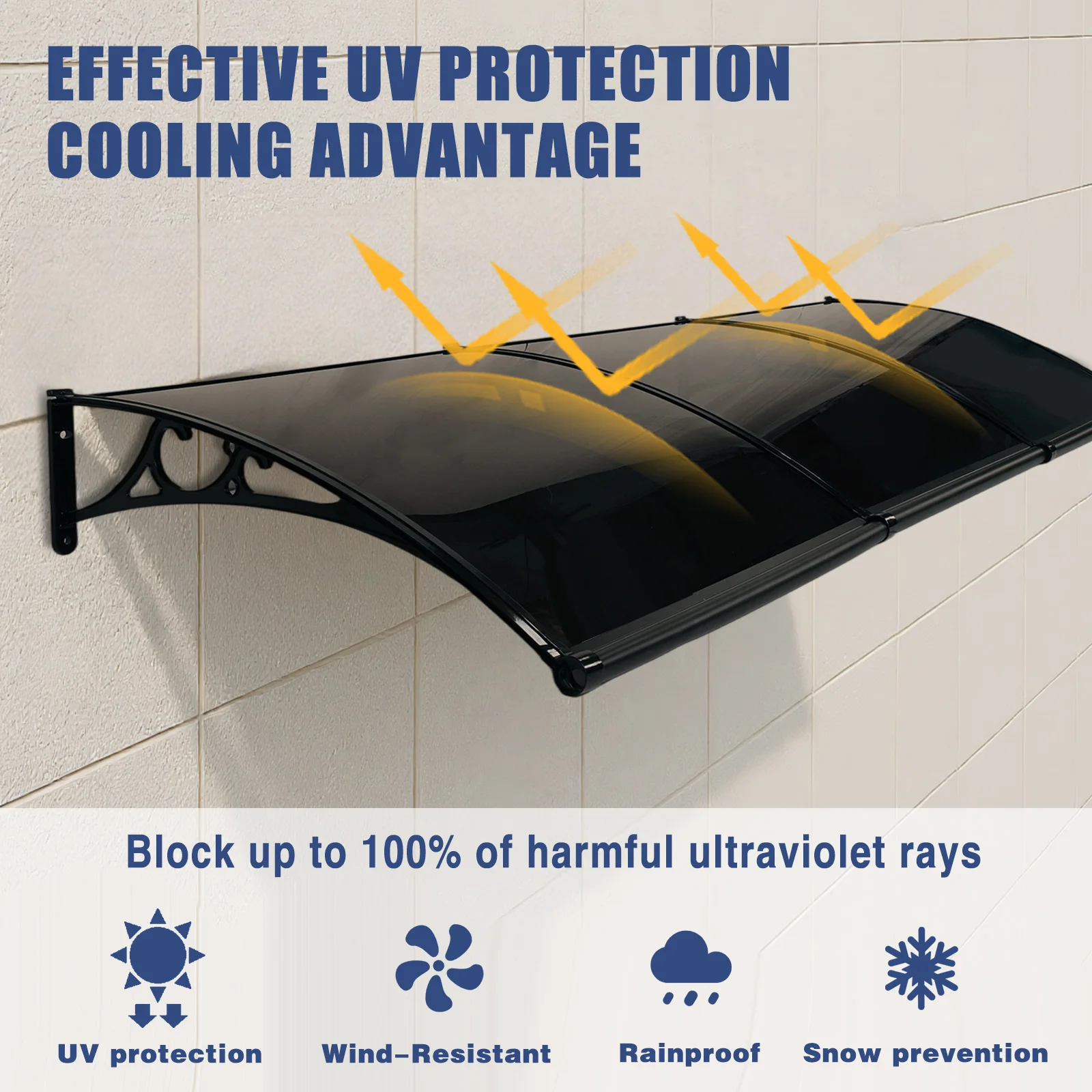 

Awning for Door Entrance 118x39 Inch Rain & Snow Protection Door Awnings Exterior with Aluminum Alloy Bracket for Porch/Deck