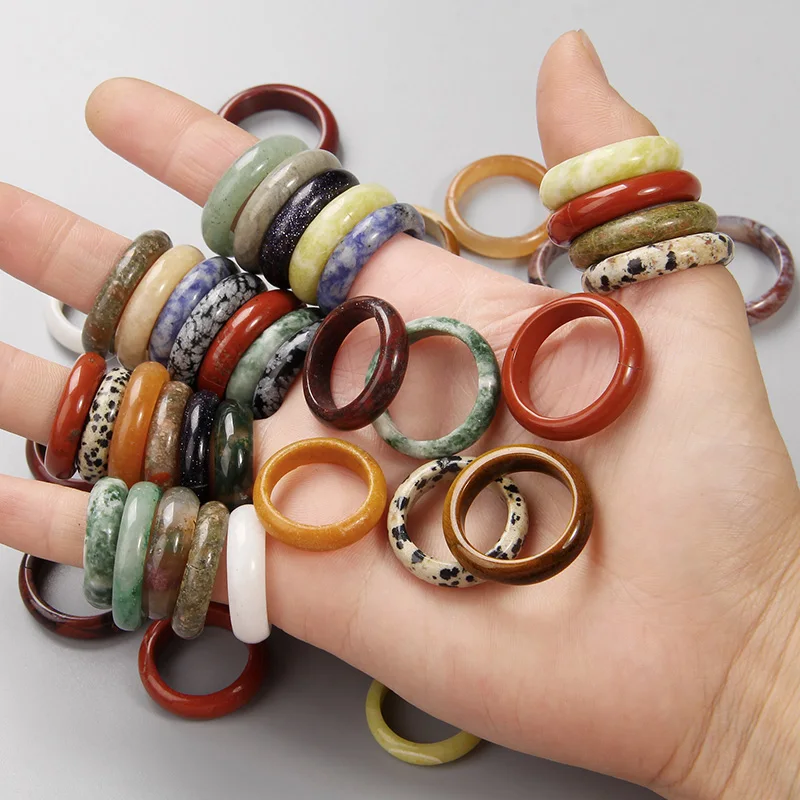 Mode Naturstein Ringe 5 Stück Achate Kristall Fingerringe für Frauen Schmuck Jaspis Kreis Ringe Männer Fingers tall 16-20mm
