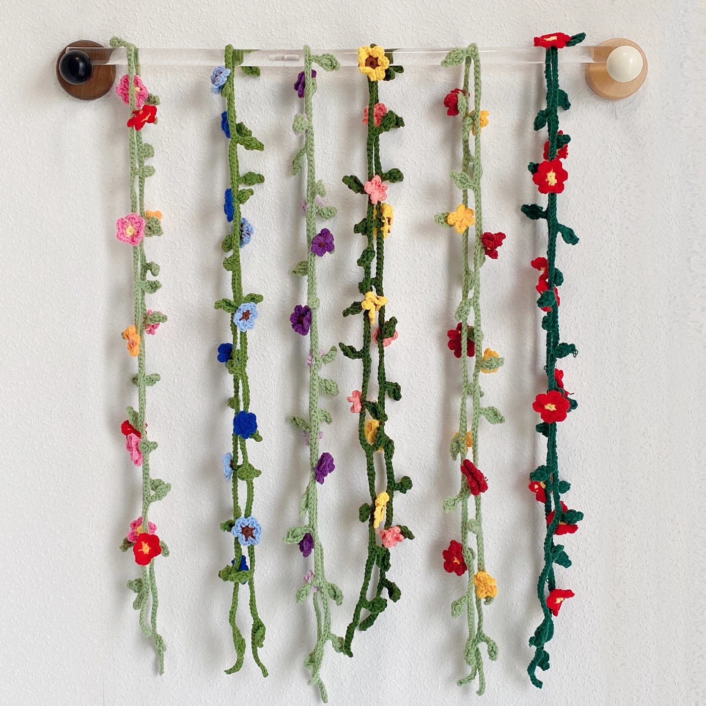 

Original Hand-crochet Flowers Thin Vines Long Hair Headrope Women Fresh Scarf Hair Accessories Belt Necklace Knitted Headband
