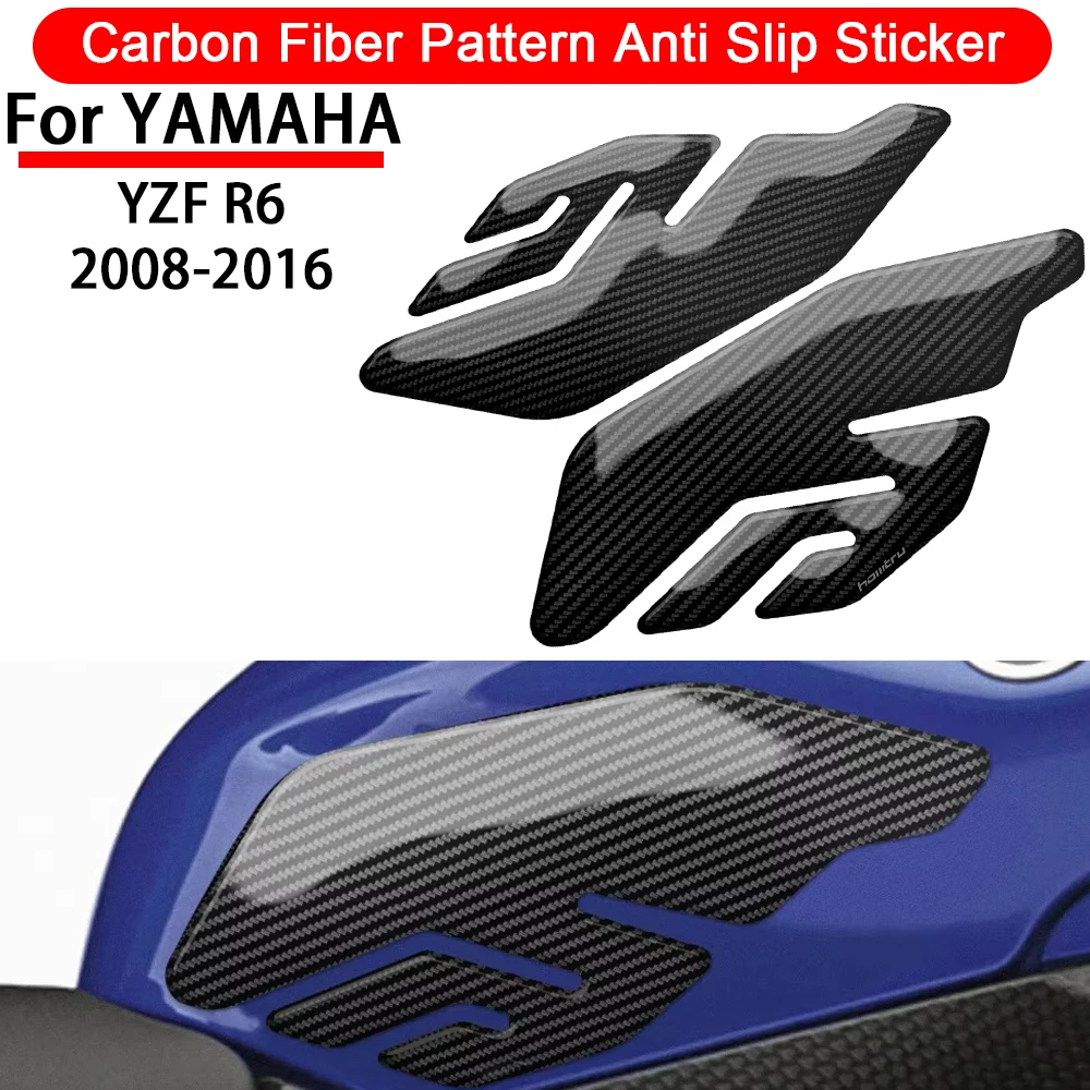 Para yamaha yzf r6 2008-2016 motocicleta de fibra de carbono estampado tanque de combustível almofada lateral joelho anti deslizamento adesivo