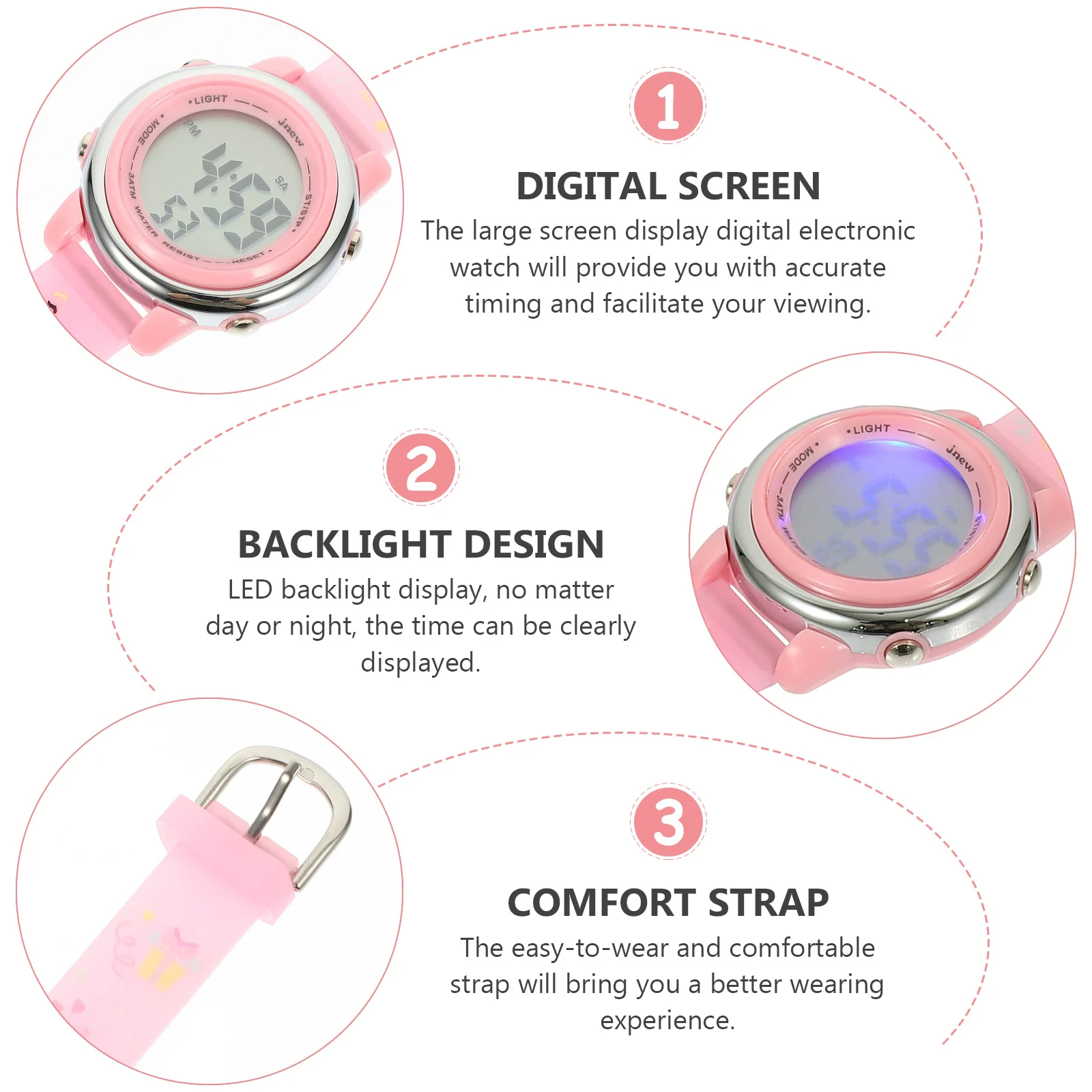 Night Glow Waterproof Cartoon Watch Multi-Functional LED Electronic Student Watch Portable Adjustable Birthday Gift