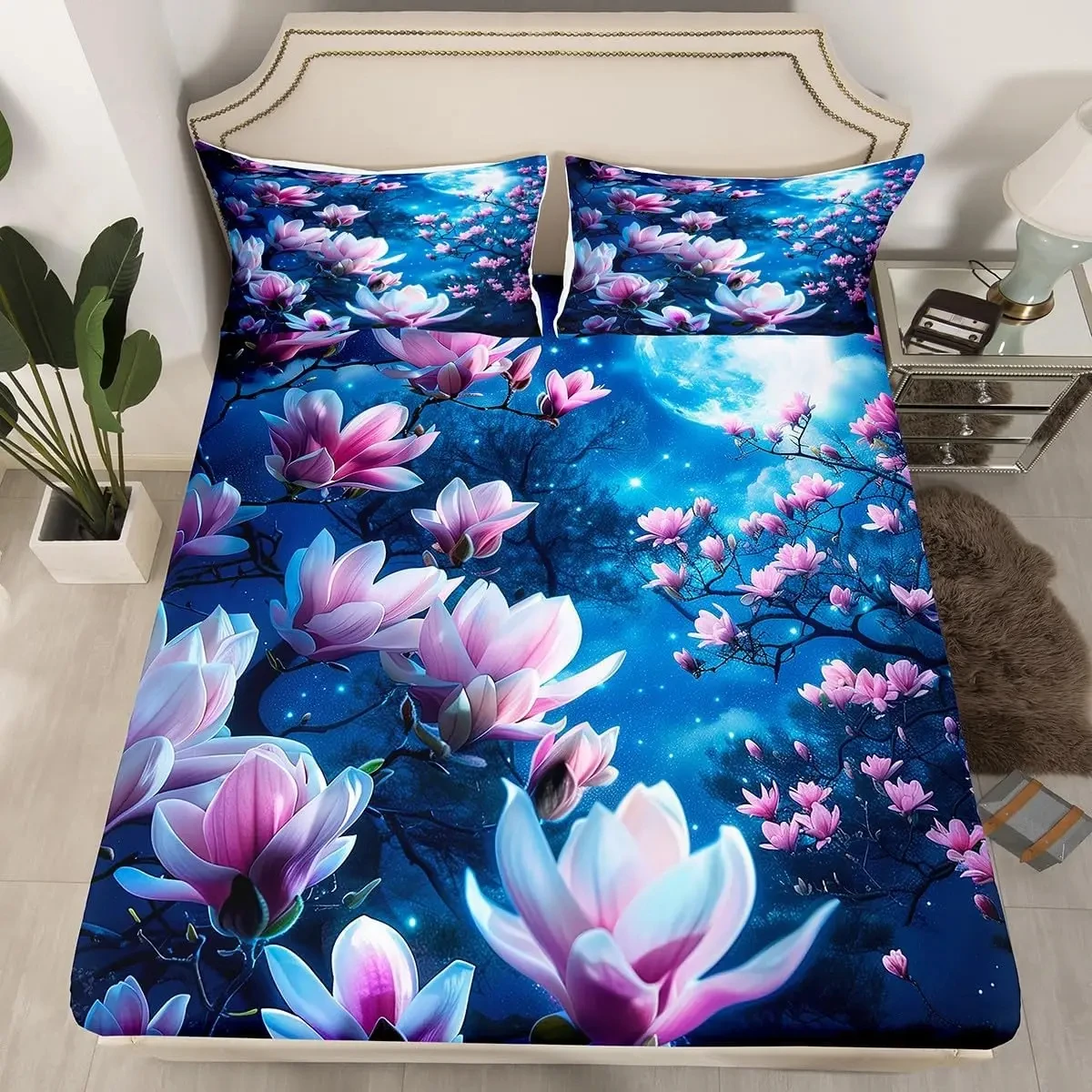 Tree of Life Fitted Sheet Set Queen Twin Plant Bohemian Bed Sheet Set for Boys Girls,Starry Sky Deep Pocket Sheet + 2 Pillowcase
