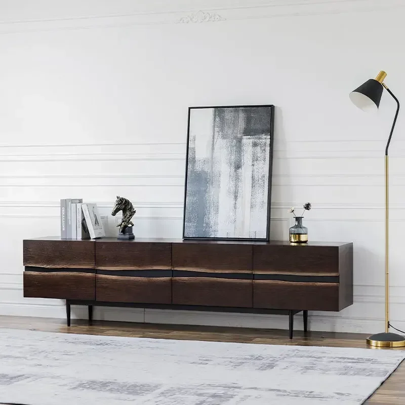 American retro solid wood TV cabinet French engraved audio and video cabinet Nordic medieval