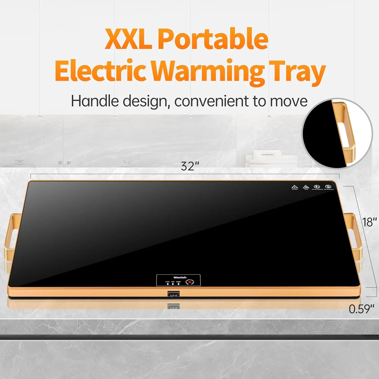 サーモスタットと全表面加熱を備えた食品加温トレイ、2つの温度モードを備えたマット、xxl 32x18"