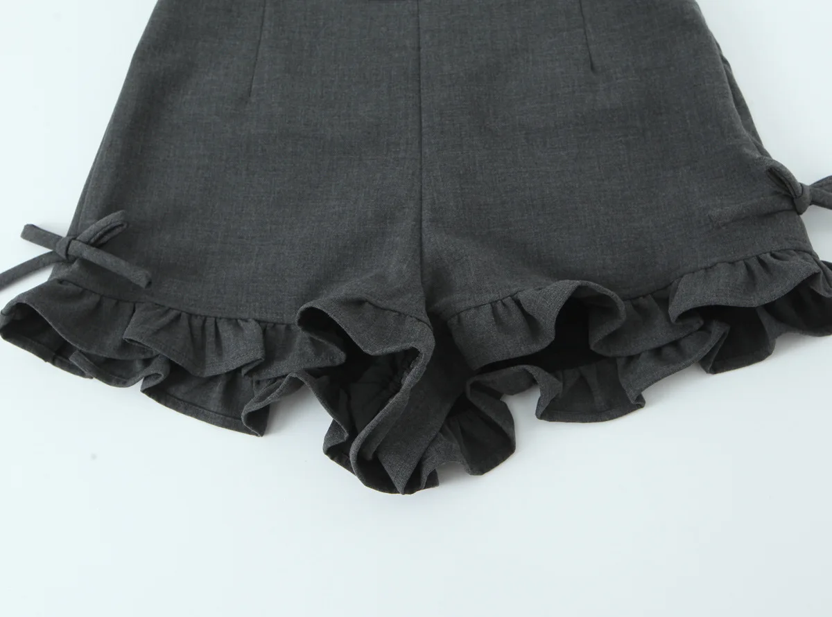 Roupas femininas 2025 verão novo estilo europeu e americano design de moda cinza arco shorts de renda