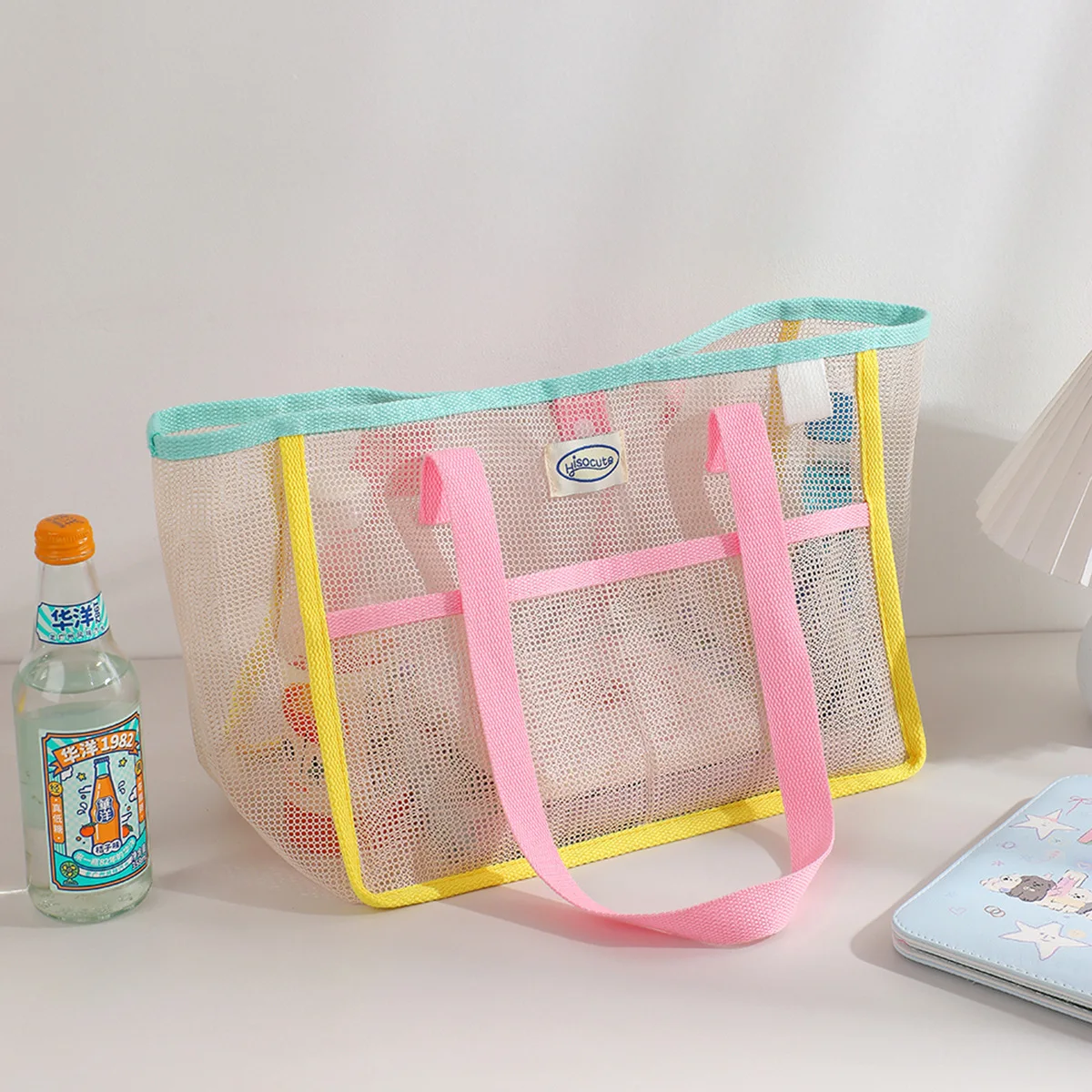 Summer Simplicity Mesh Women's Portable Bag Camping Portable Snacks Buggy Bag Large Capacity Supermarket Shopping Bag Women
