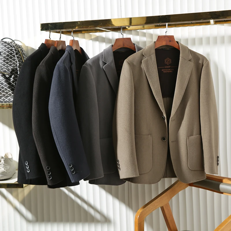 

Двусторонний шерстяной мужской костюм премиум-класса Jaet, осень-зима, модный городской костюм со стойкой, большой воротник, обычная длина