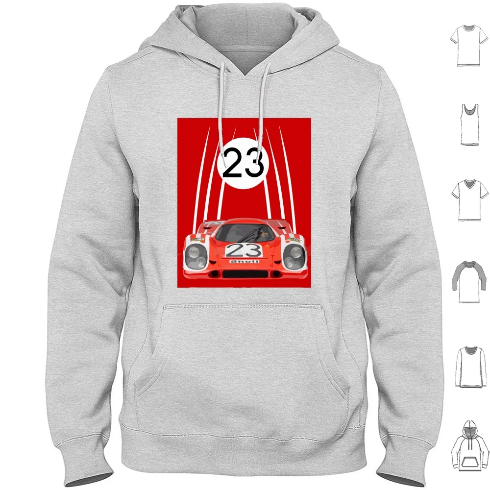 24 Hours 1970-917 No 23 Salzburg Classic Livery Hoodie cotton Long Sleeve 917 Porsch Salzburg Red 24 Hours Le Mans Le Mans