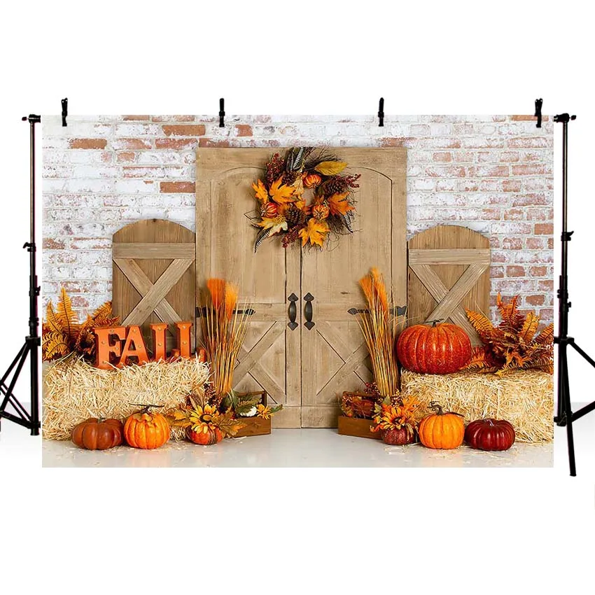 Mehofond Photography Background Fall Thanksgiving Brick Wall Barn Harvest Autumn Pumpkins Portrait Decor Backdrop Photo Studio