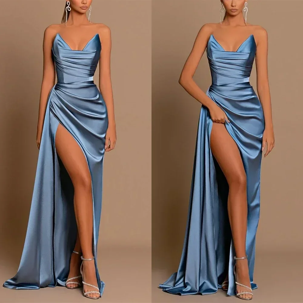 

Customized Women High Quality Strapless Sheath Floor Length Prom Dress Formal Ocassion Gown Satin robe pour cérémonie de mariage