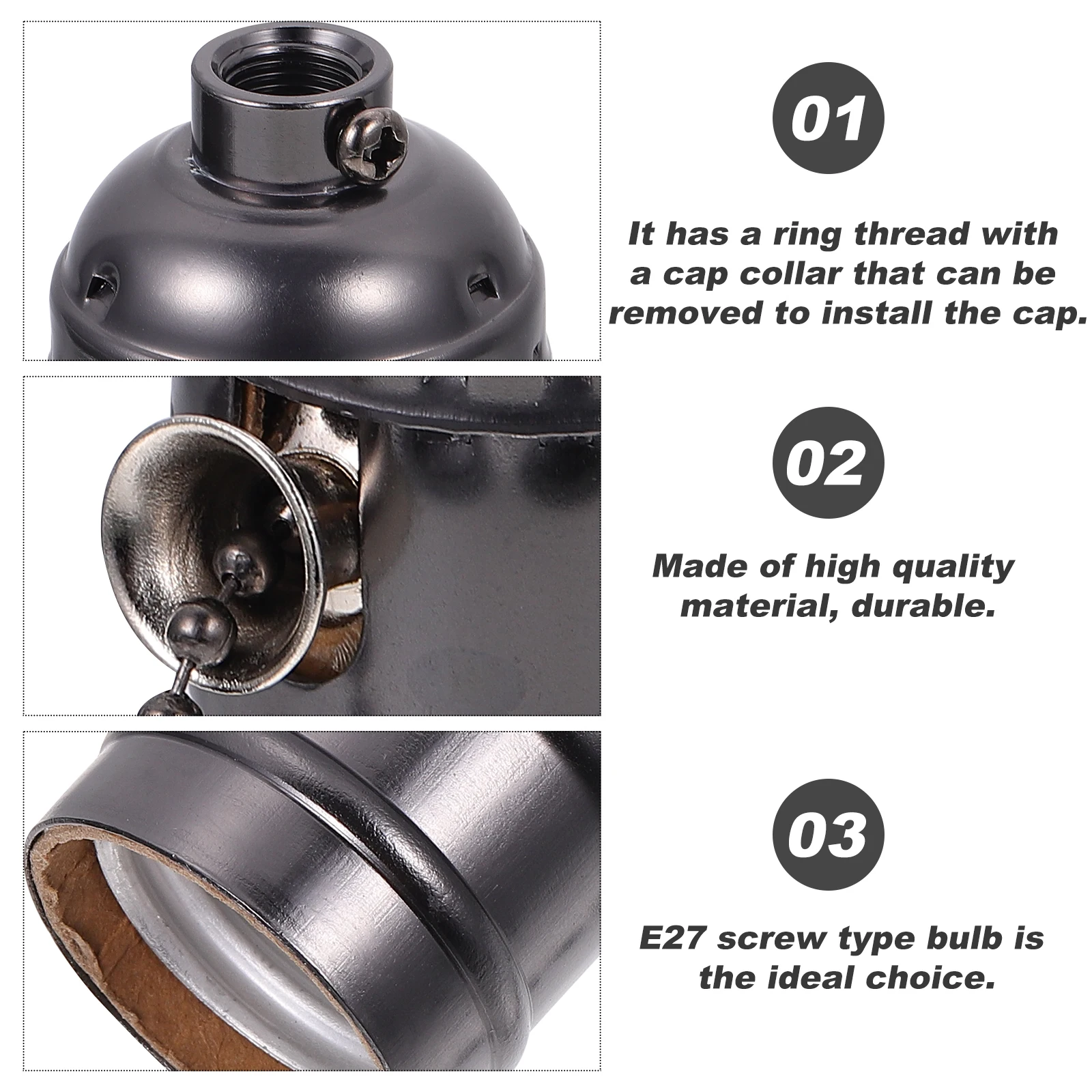 

Retro Lamp Holder Replacement Socket with Pull Chain Light Zipper Aluminum Black
