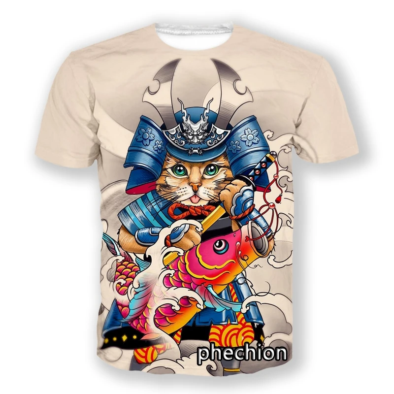 phechion New Men/Women 3D Print Samurai Cat Tattoo Casual Clothing Fashion Streetwear Men Loose Sport T Shirt and Pants K14