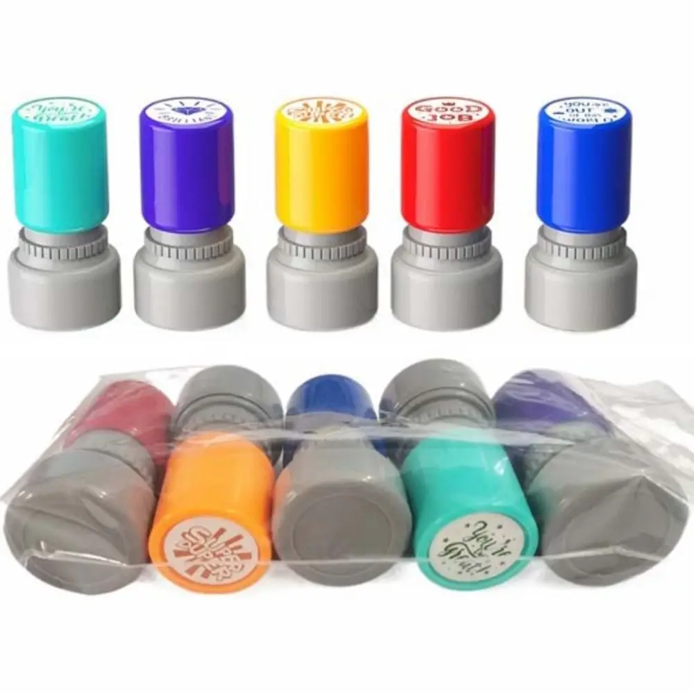 Automatic Inking Teacher's Comment Stamp English Version Encouragement Educational Behavior Stamp Circular Colorful