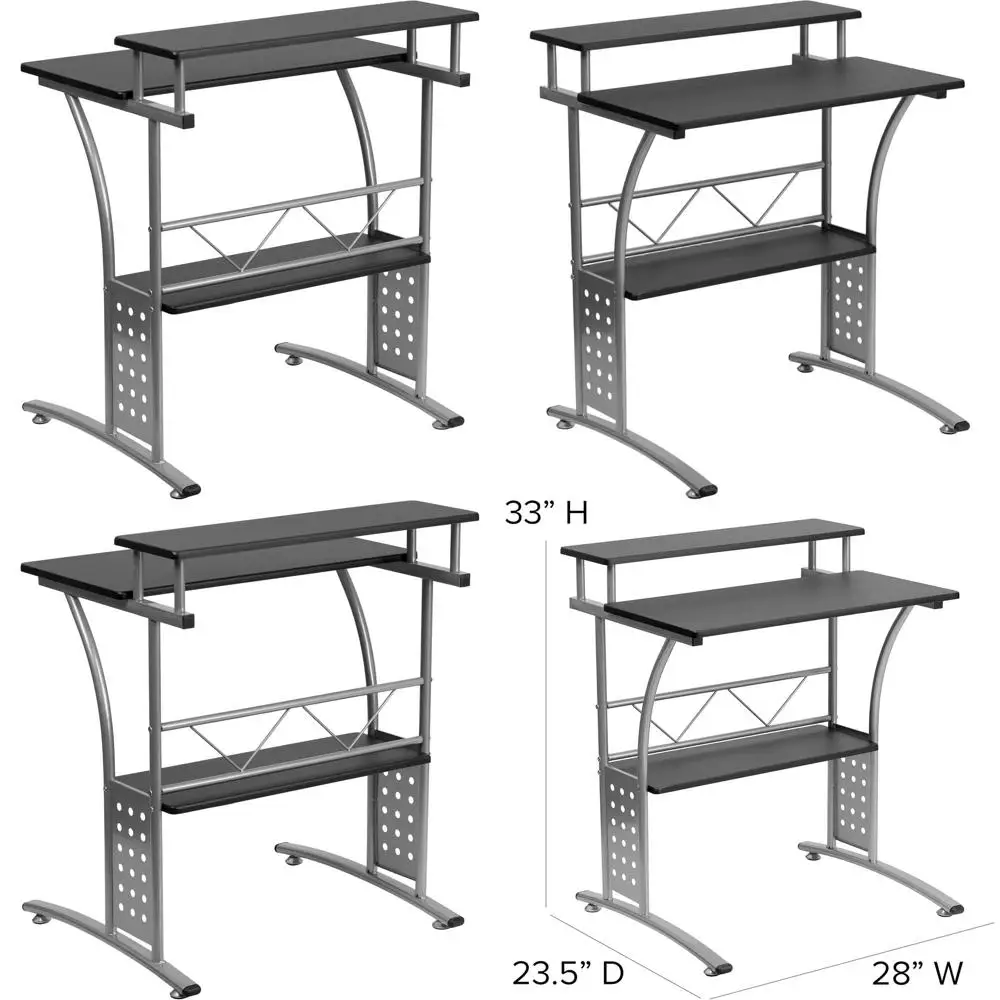 

Compact Black Home Office Desk with Storage, 28 Wide, Modern Design