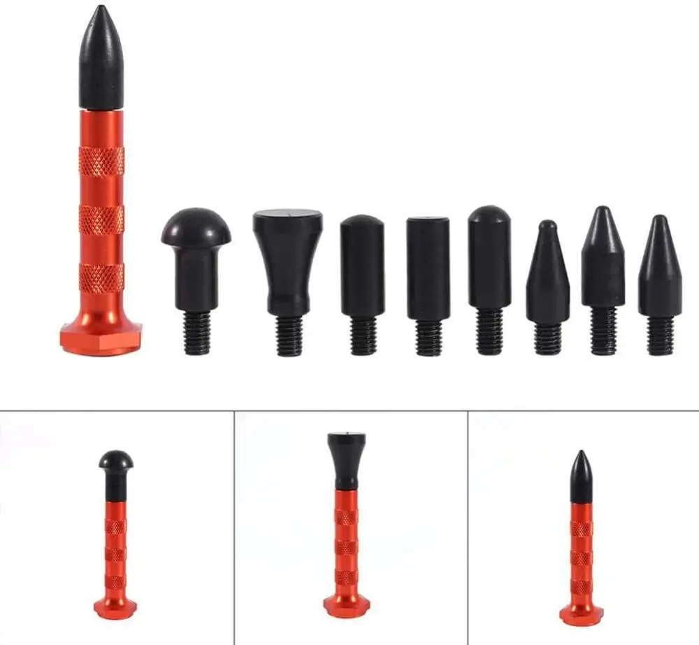 Dent Ding Hammer Tap Down Tool Kits Paintless Dent Repair Aluminum Dent Hail Hammer with 8 pcs POM heads&Knock Tap Down